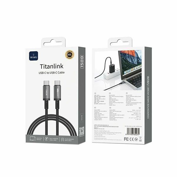 Кабель WIWU Titanlink USB-C to USB-C 240W 1.5m (Grey)